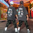 子供ダンス衣装 ヒップホップジャズダンスウェア 半袖tシャツ 迷彩柄パンツ サルエル 女の子/男の子カジュアルhiphopjazz舞台演出服 キッズステージ演出服 春夏 運動会 チアガール