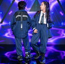 ヒップホップジャズスーツダンスウェア　子供ダンス衣装　ストライプ柄　スーツジャケット　チノパン　長袖ワイシャツ　3点セットアップ　Breaking舞台演出服　男女兼用hiphopjazzダンス服　コスチューム　イベント