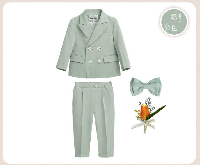 子供スーツ　男の子タキシードスーツ　カラフル　無地フォーマルスーツセット　ジュニア　ダブルボタン　スーツジャケット　キッズスーツ 長袖ワイシャツ3点/4点/5点/6点　結婚式　卒業式　入学式　入園　ピアノ 発表会 演奏会 礼服 イベント 3