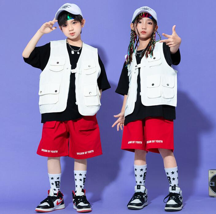 Rakuten - 子供ダンス衣装 　子供ベスト　半袖tシャツ　ハーフパンツ　夏ヒップホップジャズ舞台演出服　女の子/男の子hiohopjazzダンスウェア　運動会　キッズダンスウェアhiohopjazzダンス衣装　カジュアル　HIPHOP　イベント　コスチューム