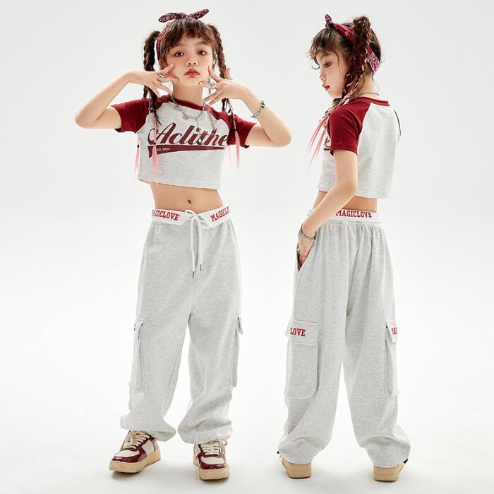 子供ダンス衣装 半袖tシャツ+サルエルパンツ ボタンパンツ チアガール ヒップホップジャズゆったり女の子/男の子hiphopダンスウェア 幼稚園舞台演出服 キッズダンスウェアhiohopjazzダンス衣装 社交ダンス衣装 HIPHOP イベント コスチューム