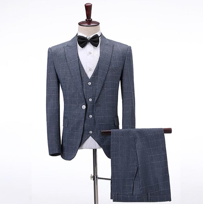 メンズスーツセット チェック柄3点セットアップ 紳士服 スーツメンズ スリムジャケット ビジネス 春秋冬 ジレベスト スリムスーツ 結婚式 司会者二次会 ビジネススーツ 男性 セットアップ 演出