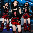 子供ヒップホップジャズダンス衣装 女の子龍柄タンクトップ チェック柄プリーツスカート イベントステージショー演出服 jazz hiphop キッズチアダンス ス...