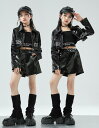 女の子ダンス衣装 レザーヒップホップジャズダンス服 キッズ puショート丈パンツ+レザージャケット 2/3点セットアップ hiphopjazzダンスウェア ステ...