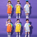 子供サロペット サロペット+半袖tシャツ2点セット 虹柄 靴下あり チアガール 舞台ダンス衣装 ヒップホップジャズ服 可愛いキッズ演出服/小学生入園服 ステージ...