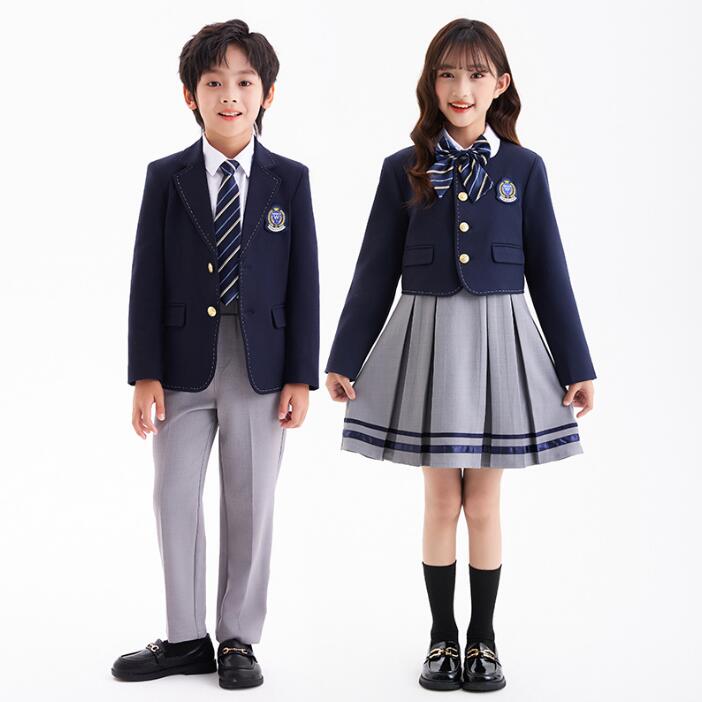 子供学園制服キッズジュニアスーツセット イギリス風フォーマル中小生制服 リボン 女の子ワンピース+スーツコート 春秋 男の子スーツジャケットパンツセット 幼稚園...