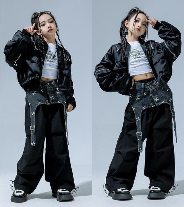 女の子ダンス衣装 長袖ジャケット タンクトップtシャツ ゆったり 黒 サルエルパンツ 2点/4点セット ジャズダンス 格好いい舞台演出服春秋popping lo...