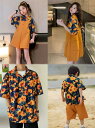 カップルペア家族お揃いメンズ/男の子半袖tシャツ+ハーフパンツ2点セット 花柄シャツ 親子ペアハワイ風リゾートレディース/女の子ワンピース 女性サロペット キャ...