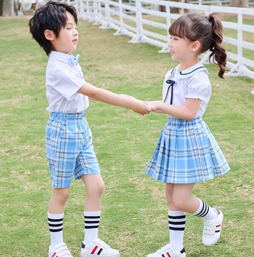 子供学園スーツセット かわいいキッズ学園制服　ステージ 半袖ワイシャツ　夏中小生幼稚園制服　男の子女の子　リボン　　ジュニア/女の子男の子ダンス衣装　コスチューム　発表会舞台演出服　卒業式　合唱団