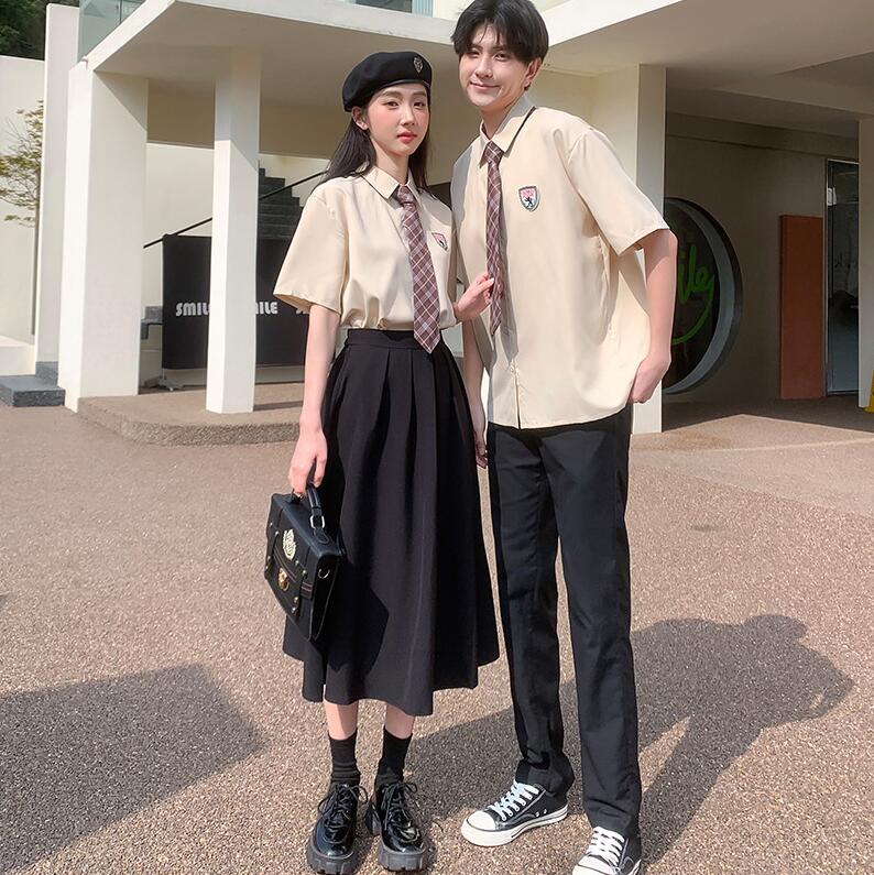 イギリス風クラス服　初中高生学園制服　男性パンツセット男女兼用半袖ワイシャツ　Aラインミディアム..