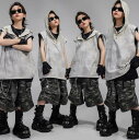子供ダンス衣装 フード付きベストハーフ迷彩柄パンツ タンクトップ上下2/3点セット ゆったり男女兼用舞台演出服 ステージヒップホップジャズダンスウェア hiphopjazzダンス服 卒業式 入学式 イベントコスチューム