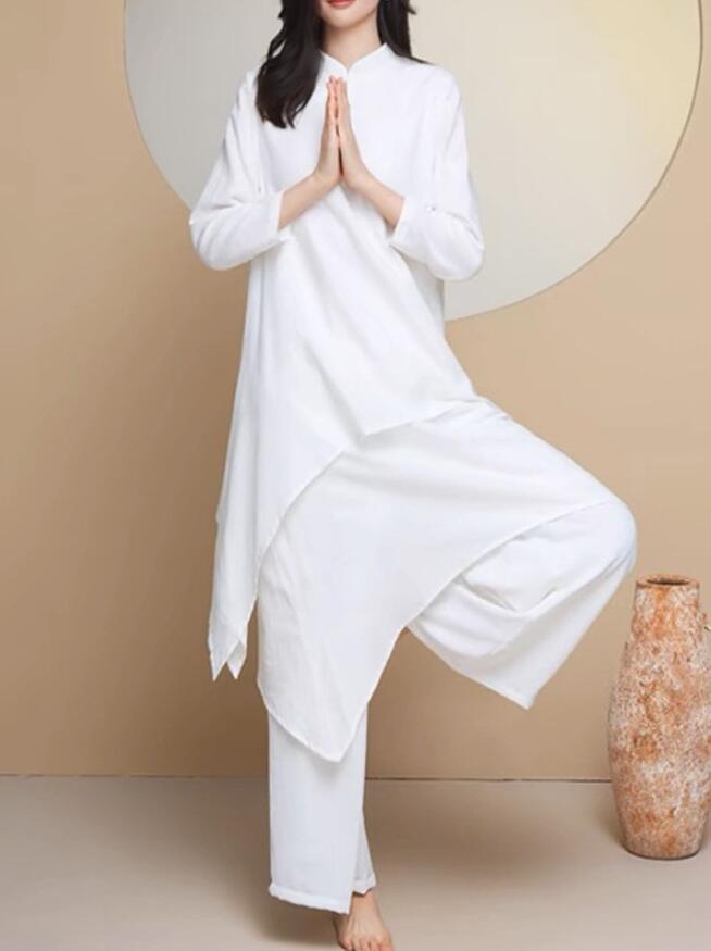 長袖太極拳服ホワイト上下セットアッ...