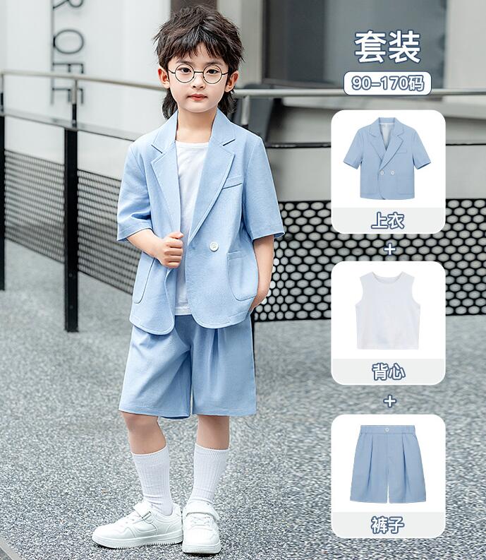 Boys' Suit Set, Summer Suit, Children's Suit Jacket, Half Pants, Formal Shorts, Short-Sleeved Junior 2-Piece/3-Piece Set, Suitable for Entrance Ceremonies, Graduation Ceremonies, Shichi-Go-San, Weddings, Recitals, Birthdays, Kindergarten Entrance Ceremonies, Kindergarten Graduation Ceremonies, and Entrance Exams.