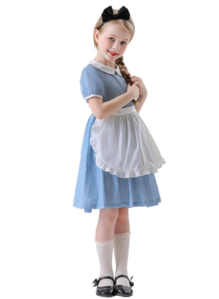 子供ロリータワンピースエプロン lolita キッズドレス ロリータメイド服　ゴスロリ　チェック柄　ハロウィンコスプレ衣装　女の子半袖ワンピース　誕生日　姫様ドレス　Halloween洋服 2