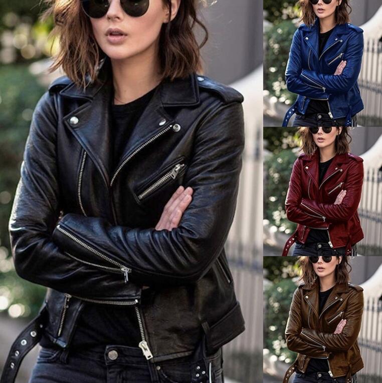 レザージャケット　レディースライダースジャケット　革ジャン　革コート　10色　合皮ライダース コー..