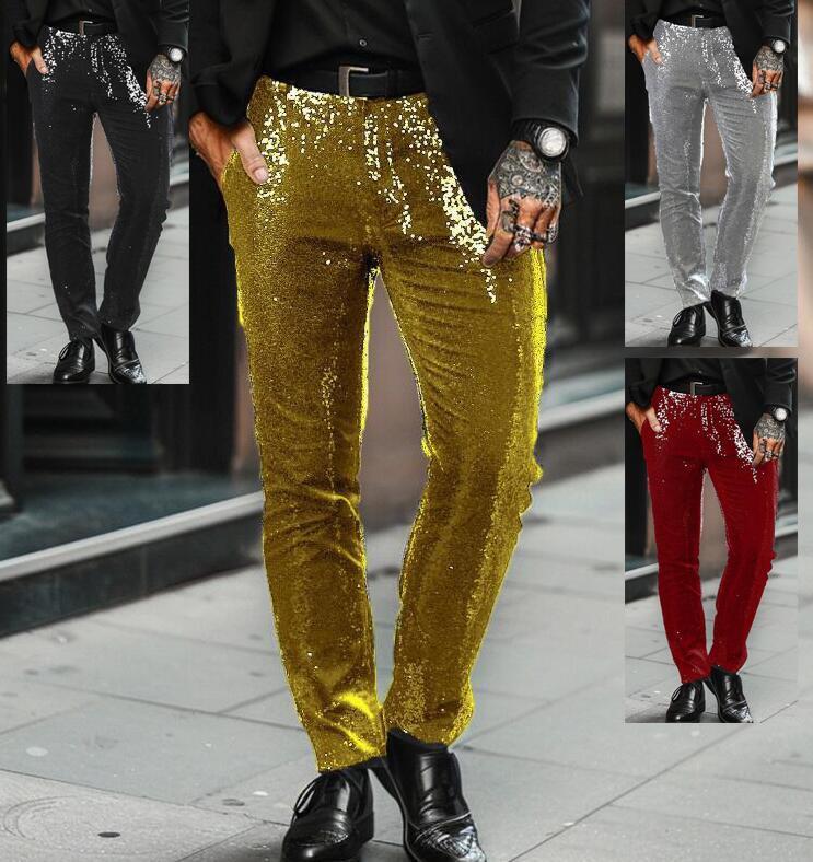 スパンコールパンツメンズスパンコールチノパン　ロング丈　春秋ファッション　忘年会　舞台演出ボトム..