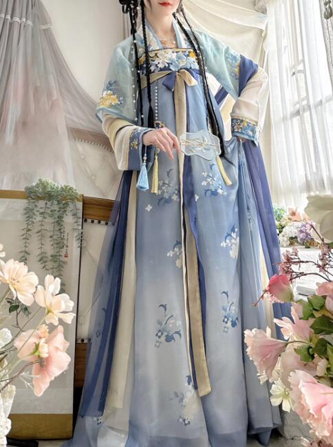 Rakuten - 中華 漢服ワンピース チャイナドレス 花柄刺繍 春夏中華風コスプレ衣装 チャイナ服 漢服 唐装 7点セット 中華ドレス 華流舞台ステージ衣装 中国古代宮廷風コスチューム 天女 妖精 変装 レディース イベント 学園祭 パーティー ハロウィーンコスプレ仮装