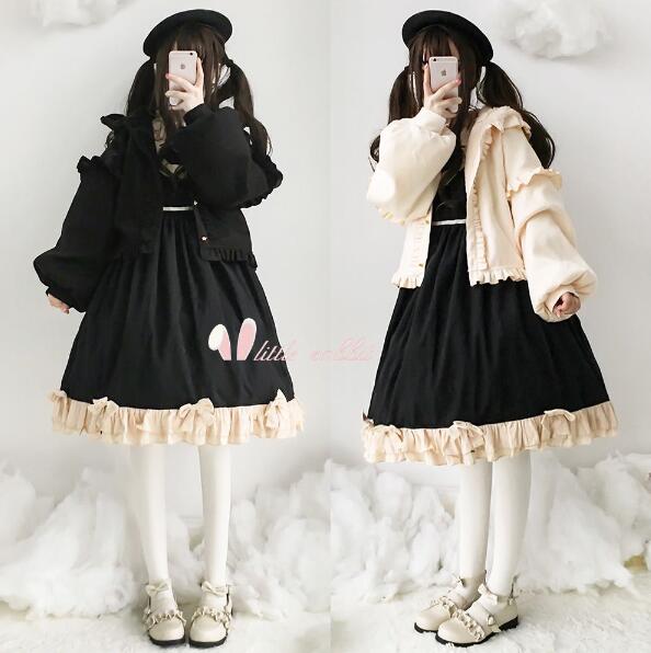 Rakuten - ロリータ コート lolitaジャケット 裏起毛 ショート丈アウター 可愛い フリル バブルスリーブ ボア付き フート付き 暖かい 秋 冬 女の子 レディース 防寒 ワンピースに相性 オフホワイト ワインレッド ブラック