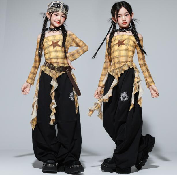 乐天商城 - オシャレなキッズ ダンス衣装 ゆったりパンツ スター柄飄逸な帯付きtシャツ 女の子ダンス服 子供服 単品/2点セットアップ ヒップホップ ジャズ キッズ ダンス衣装チアガール K-POP 子供 ファッション 120-180cm