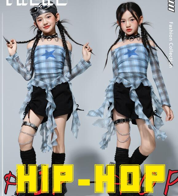 Rakuten - 子供 ダンス衣装 チアダンス 女の子 子供服 チェック柄tシャツ ショート丈パンツ 2点セット ヒップホップ ジャズダンスウェア 舞台演出服 イベント 夏 hiphop jazz チアガール K-POP 子供 ファッション 110-180cm