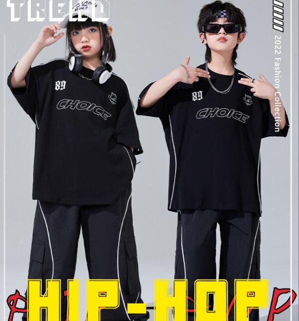 Rakuten - キッズ ダンス衣装 ゆったり 半袖tシャツ+パンツ2点セットアップ 男の子 女の子ダンス服 子供服 ヒップホップ ジャズ キッズ ダンス衣装チアガール K-POP hiphop jazz 子供 ファッション 120-180cm