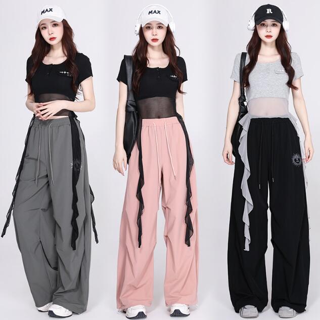 Rakuten - 大人ダンス衣裳 レディース ヒップホップダンス衣装 チアダンス衣装 体操服 半袖tシャツ+パンツ2点セット ロング丈パンツ 臍出しトップス 通常着 カジュアル jazzhiphopダンス衣装 応援団 チアガール ヒップホップ 公演服 ダンス衣装