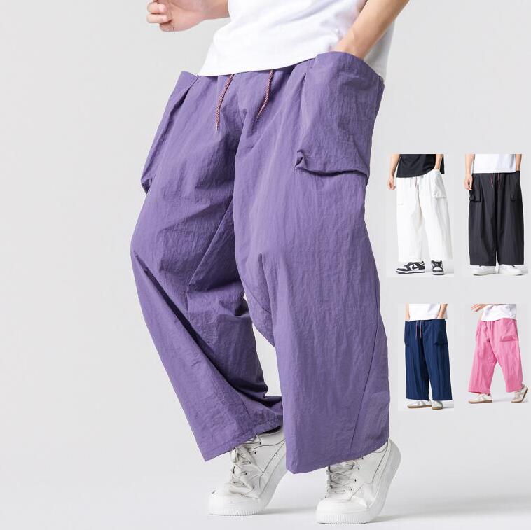 Sky Pants American Street Cargo Pants Men's Straight Pants Port Style Casual Harem Pants Loose Fit Pockets 5 Colors Solid Color Dance Costume Option Everyday Wear Autumn/Summer Chino Pants