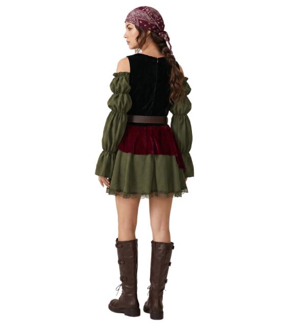 ハロウィン コスプレ 衣装 3点セット レディース 海賊 変装仮装 海賊ドレス 変身仮装 大人 魔法使い 中世仮装 舞台劇 オペラ 演出服 女性 Halloween こすぷれ ボートネックドレス yamadasyouji-10009801 yamadasyouji サンプル画像3