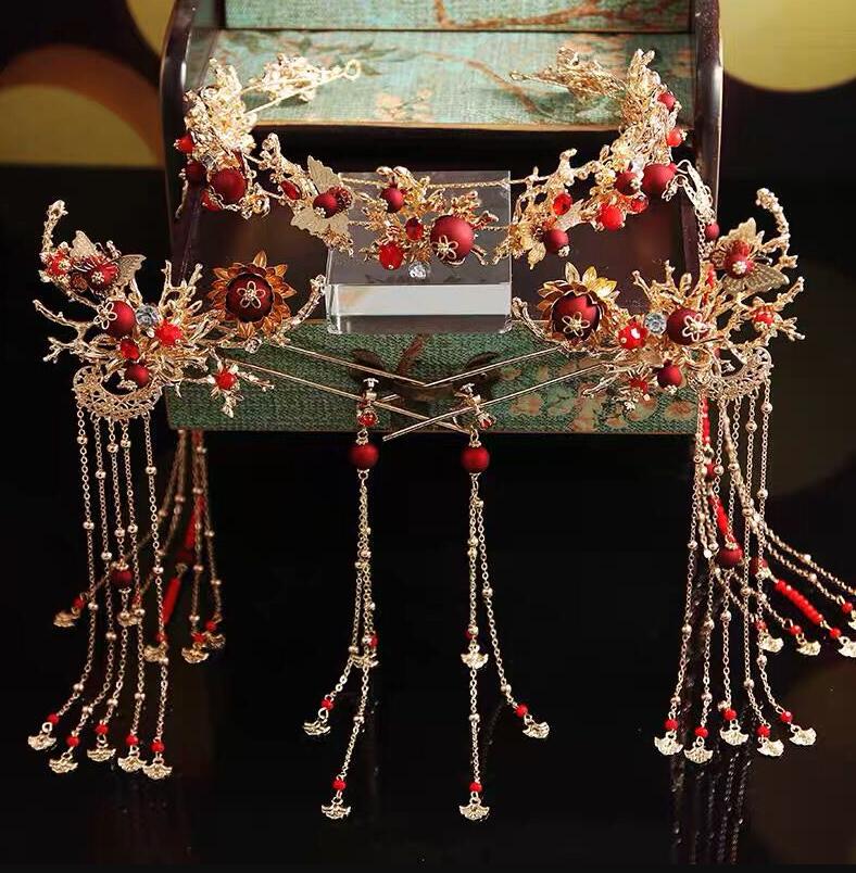 髪飾り セット 唐装 漢服アクセサリー 中国風 ウェディング チャイナドレス 古代宮廷風 中華服 舞台衣装 結婚式 華麗 中式ウェディング 写真撮影