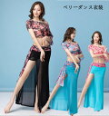 ベリーダンス衣装 セットアップ 大人用ダンス衣装セットアップ 肩出し レディース エレガント 半袖トップスレッスン着 競技着 セクシー シースールジュニア おし...