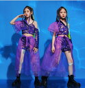 子供ダンス衣装 女の子3点セット スパンコール付き ジャズダンス衣装 チアダンス衣装応援団小学生 中学生チ団体演出服舞台ステージ衣装ヒップホップ キッズモデルショー 公演服 ダンス衣装110～170cm 撮影衣装 ダンス 衣装 セット パープル ストリート スナップ