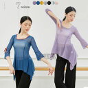 大人 古典ダンス衣装 メッシュトップス 不規則裾 ダンス衣装 バレエトップス 纱衣 フリル袖 社交ダンス レディース 中華 民族 古典舞踊 練習着...