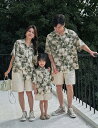 ビーチ親子 お揃い服 家族 ペアルック 夏人気総柄プリント リゾート風 ゆったりワイシャツ 半袖 アロハシャツ+半ズボンセットアップ ゆったり 大きいめ メンズ レディース 女の子 男の子 夏ウエア 海 旅行 ビーチウェア カジュアル服