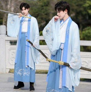 魏晋南北朝コスプレ衣裳 男性中華服 メンズチ ャイナ服 漢服 中華服上下セットアップ 羽織 男性 大人 チャイナドレス 中華衣装 長袖 袴風スカート 華流コスチューム 舞台 エスニックな刺しゅう中国古代時代劇 仮装 変装 イベント ハロウィン衣装 S~5XL 送料無料