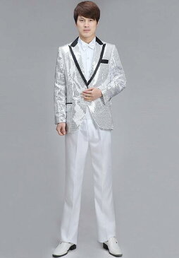 男性用スパンコールジャケット 単品/上下セットアップ ロングパンツ メンズタキシードスーツ 結婚式 舞台ダンスウェア ヒップホップジャズ ステージ演出服 カラオケ パーティー 二次会 忘年会 写真撮影 司会者
