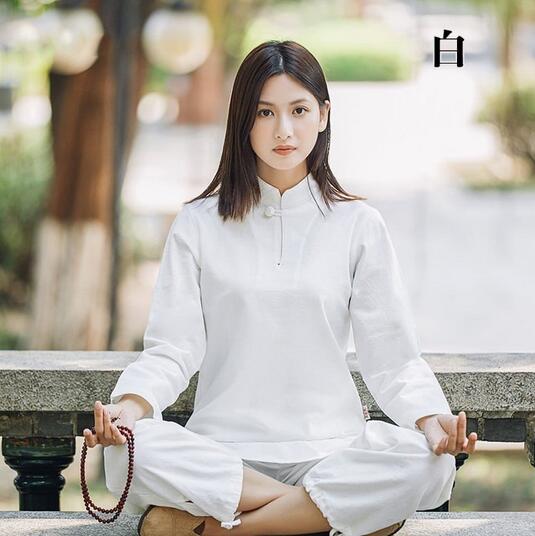 棉麻レディース太極拳服 上下セットアップ　チャイナ風　ジョッキング　女性用 表...