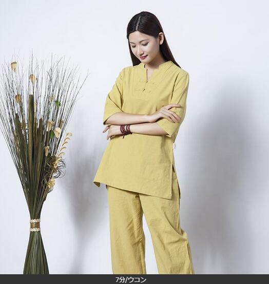 送料無料太極拳服レディス女性用表演服練習服カンフー綿麻チャイナ風上品