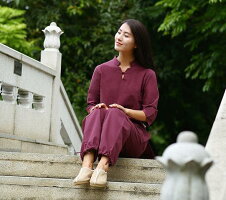 チャイナ風太極拳服綿麻上下セットアップ親子ペアママパパ子供カジュアルセットアップジョッキング半袖ヨガ練習服カンフー座禅春夏家族お揃いルームウェア無地4色
