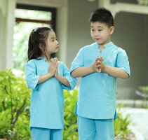 チャイナ風太極拳服綿麻上下セットアップ親子ペアママパパ子供カジュアルセットアップジョッキング半袖ヨガ練習服カンフー座禅春夏家族お揃いルームウェア無地4色