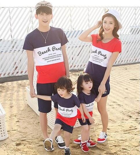 Rakuten - 親子ペアルックtシャツ　ハーフパンツ上下二点セット　レディースキュロット　切り替えtシャツ　春夏　旅行　ルームウェア　母子ペア　シンプル