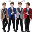 子ども演出服 スパンコールテーラードジャケット ロング丈パンツ タキシードスーツセットアップ パーティー男の子 キッズ舞台ステージ衣装 キラキラ 演劇オペラ声楽 コスプレ衣装 クリスマス仮装 ハロウィン衣装 カラオケ 大会 学園祭
