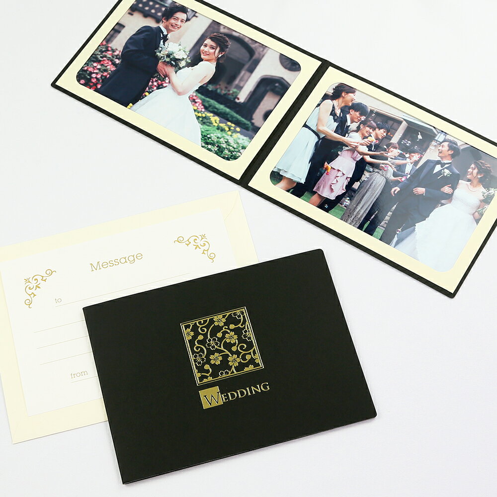 ポケット台紙 ペーパー フォトフレーム 写真台紙 結婚式 ウエディング WEDDING/桜 Lサイズ （89×127mm） 2面ヨコ ブラック