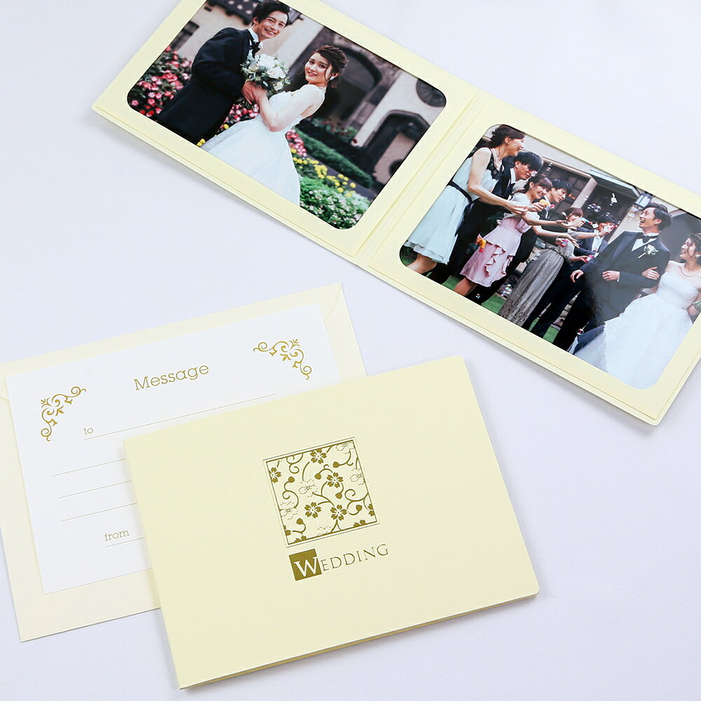 ポケット台紙 ペーパー フォトフレーム 写真台紙 結婚式 ウエディング WEDDING/桜 Lサイズ （89×127mm） 2面ヨコ クリーム