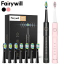 Fairywill (フェアリーウィル) E11 電動歯ブラシ 音波歯ブラシ 歯ブラシ 充電式 ブラック ピンク IPX7防水 替えブラシ付き USB充電 家族 はみがき はぶらし 振動 電動歯ぶらし デンタルケア 防水 歯ブラシ 携帯ケース付き