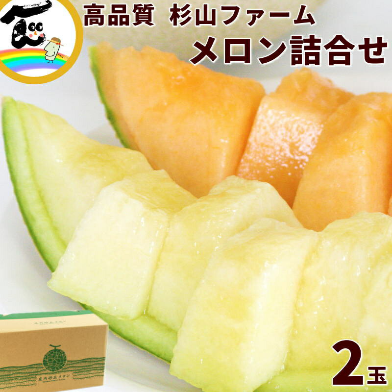 【今だけ!クーポンで1000円オフ】メロン ギフト 山形県 杉山ファーム メロン詰合せ 秀品 青肉・赤肉 各1.2kg 2玉 つる付き