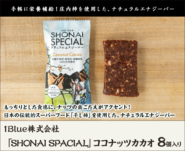 「SHONAI SPACIAL」ココナッツカカオ 8個入り 1Blue株式会社 生産者直送 送料無料【山形直送計画 エナジーバー 庄内産干し柿 有機発芽玄米 デーツ ナッツ おやつ 行動食 アウトドア 栄養補給 エネルギー補給】