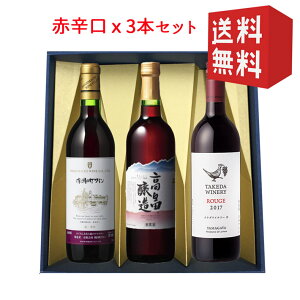 お歳暮 ギフト 辛口赤ワインx3本飲み比べセット 化粧箱入れ 送料無料 GI YAMAGATA GI山形 山形ワイン 日本ワイン 国産ワイン