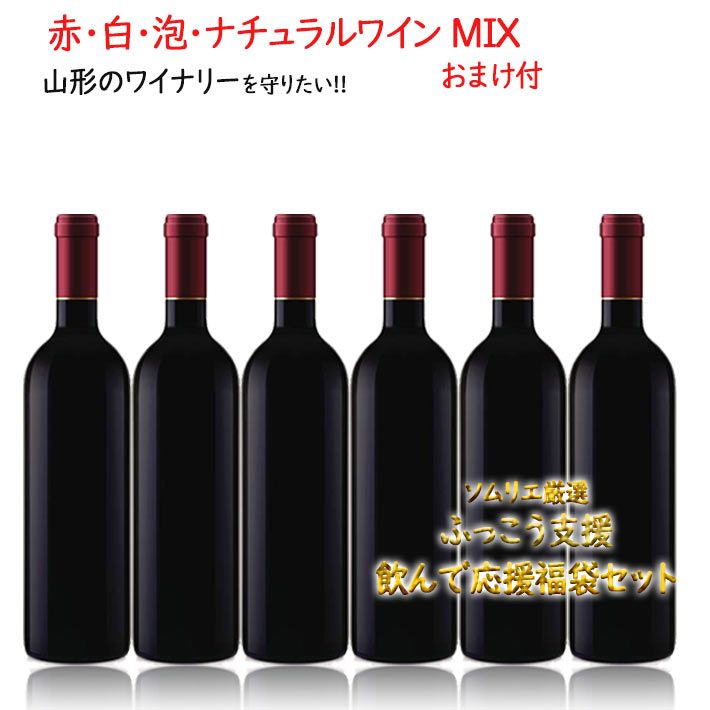 ワインセット 飲んで応援 福袋 復袋 ワイン 720ml~750ml×6本セット おまけつき 送料無料 オンライン飲み会 ZOOM 家のみ 宅飲み ひとり酒 食品ロス コロナ 在庫処分 ふっこう支援 山形のワイナリーを守りたい！