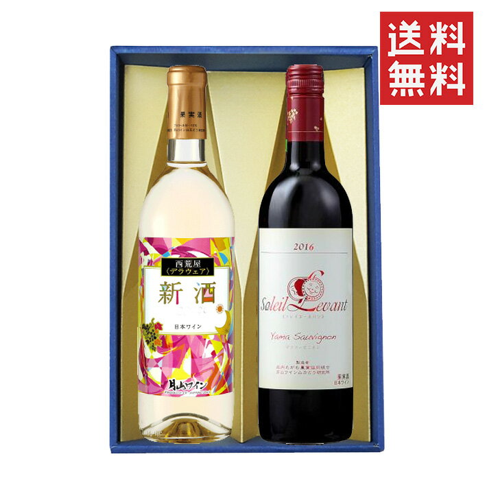お歳暮 冬ギフト 紅白ワイン セット 飲み比べセット 月山ワイン 2本セット 白甘口x赤辛口 化粧箱入 送料無料 山形県 鶴岡市セット