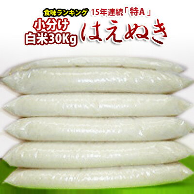 新米令和2年産 山形県産 はえぬき 6袋小分け 無料精米後30kg（5kgが6袋）小袋対応東北こめ/コメ 1等米 送料無料